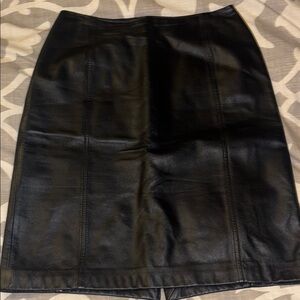 Ann Taylor LOFT Black Leather Pencil Skirt Knee-Length